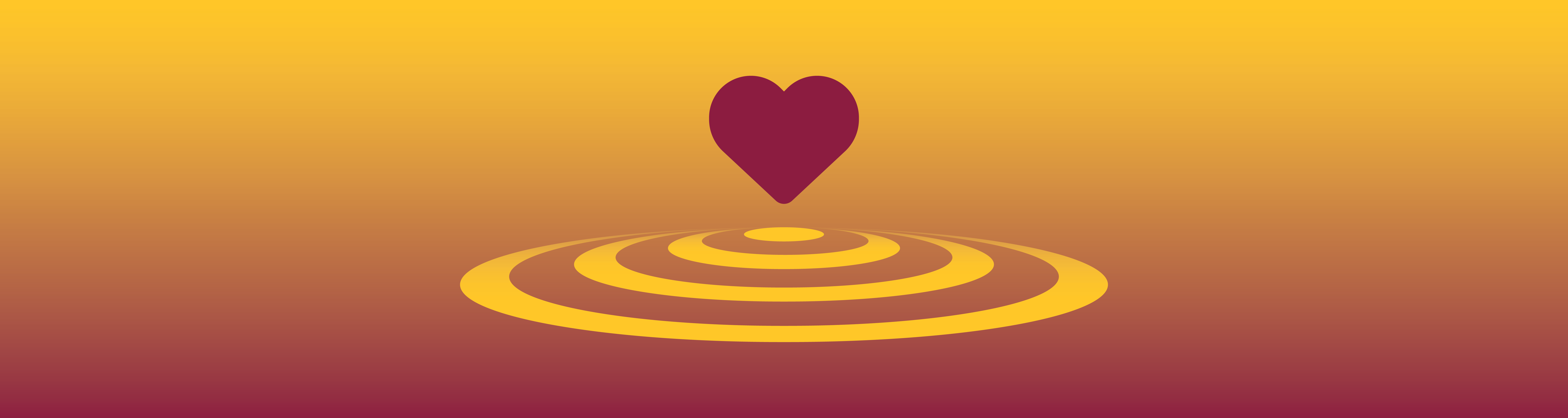 Orange and Maroon gradient with a floating heart above ripples of waves.